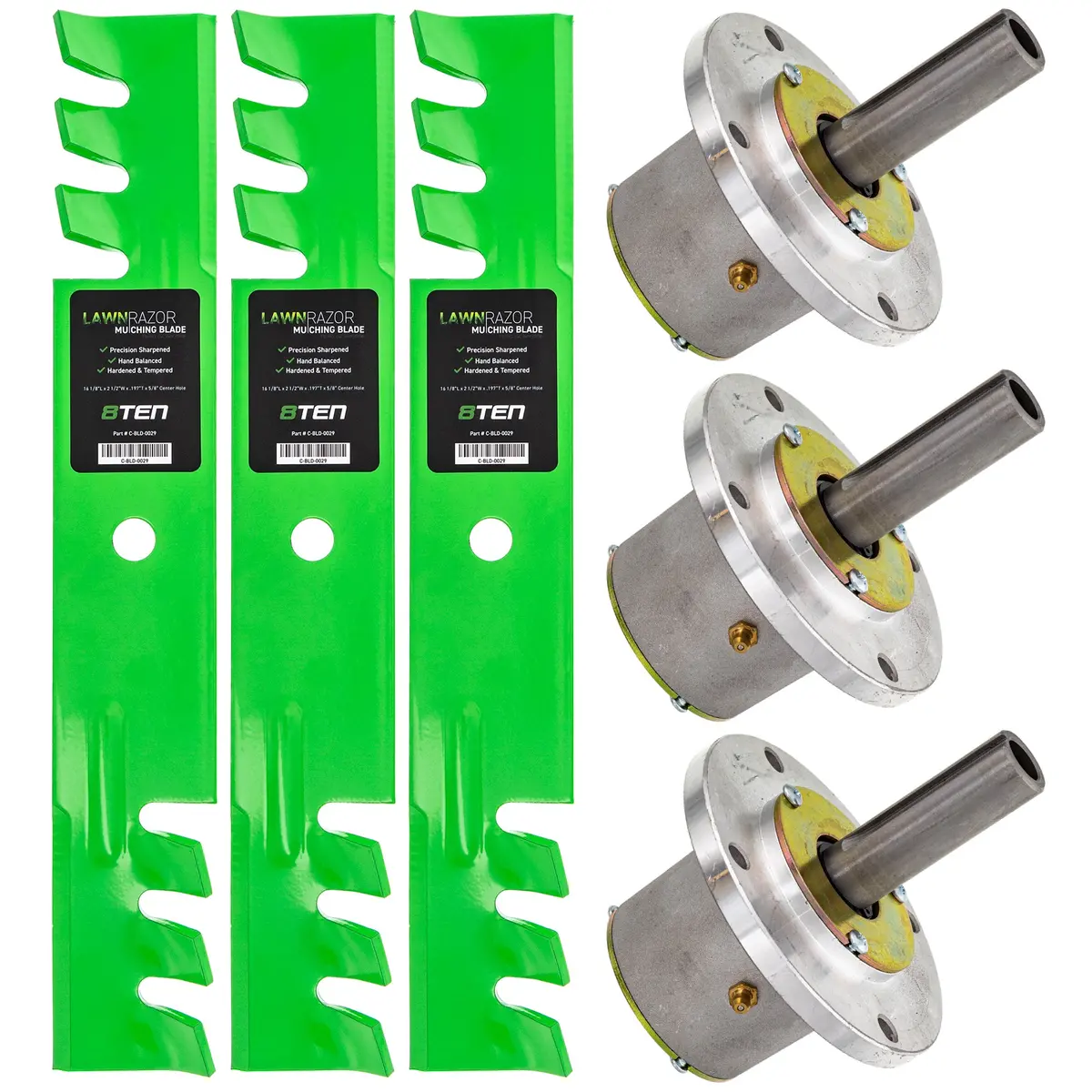 Deck Spindles & Mulching Blades Kit For John Deere Mk1014625 1