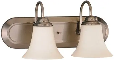 Vanity Light, Bn, 2-Light, Satin Wht Glass, Fl 1
