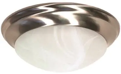 Flush Mount Two Light 14 In. Brushed Nickel,  Alabaster Glass, Fluorescent 1