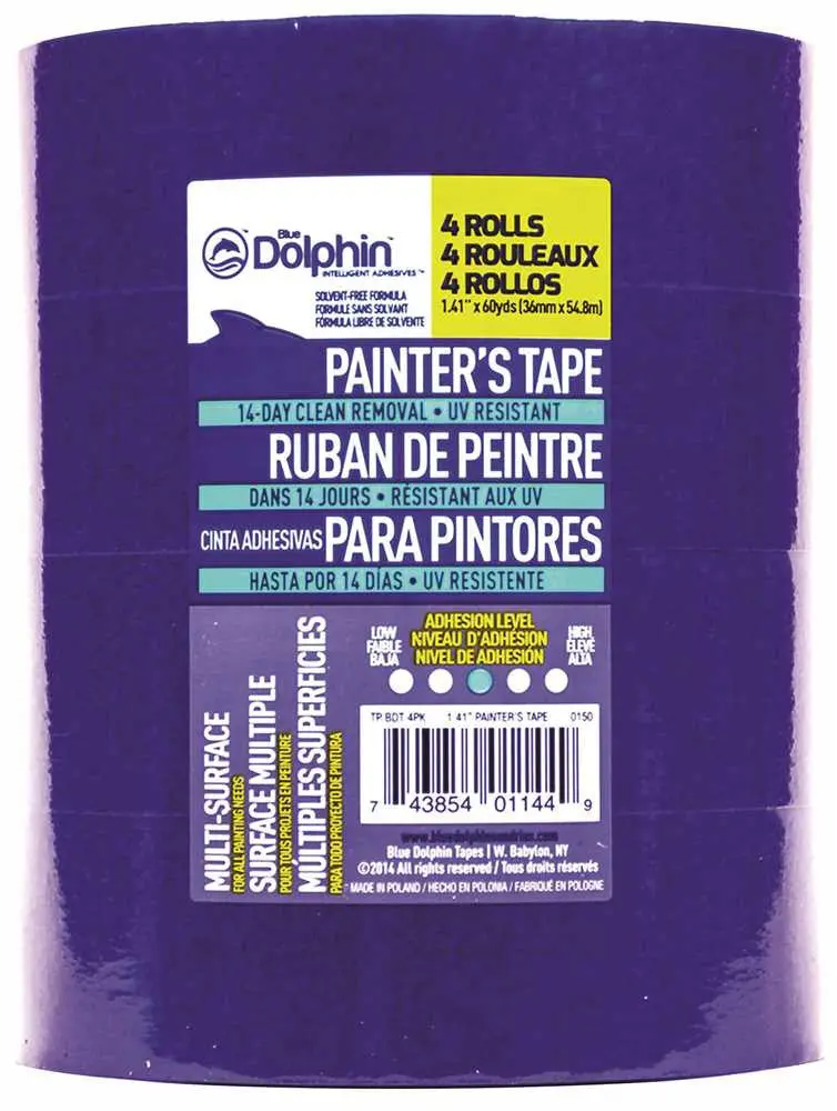 Blue Dolphin&Trade; Painter's Tape, 1-1-2 In., Blue, 1.41 In. X 60 Yd., 4 Rolls Per Pack 1