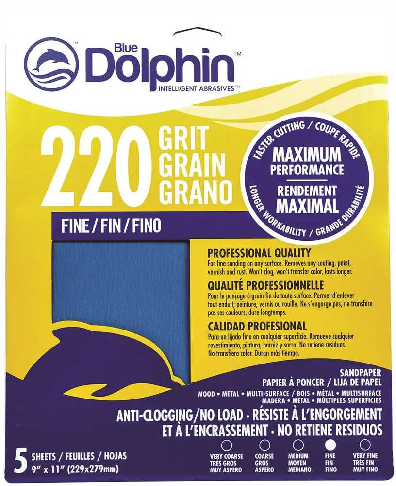 Blue Dolphin&Trade; Anti-Clogging-No Load Series Sandpaper, 9 In. X 11 In., 220 Grit, 5 Pack 1