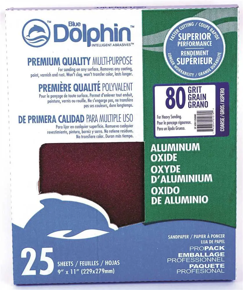 Blue Dolphin&Trade; Aluminum Oxide Sandpaper, 9 In. X 11 In., 80 Grit, 25 Pack 1