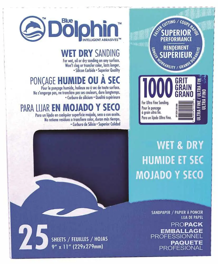 Blue Dolphin&Trade; Wet & Dry Silicon Carbide Sanding Paper, 9 In.X 11 In., 1000 Grit, 25 Pack 1