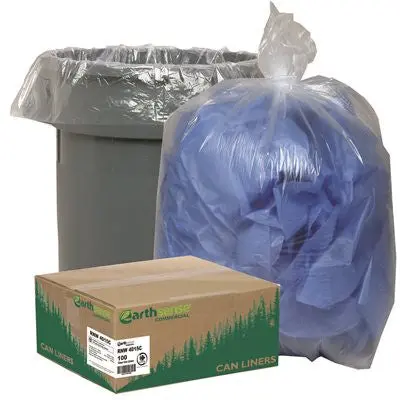 Earthsense Can Liner Trash Bags Low-Density 33X39 33 Gallon 1.25Mil Flat Clear 100 Per Case 1