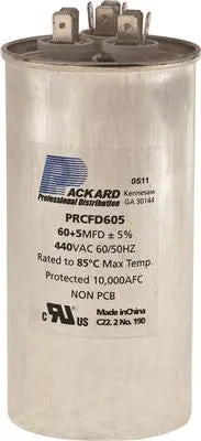 Packard Dual Round Motor Run Capacitor, 60-5 Mfd, 440 Vac 1
