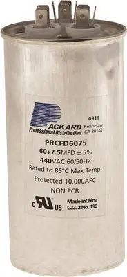 Packard Dual Round Motor Run Capacitor, 60-7.5 Mfd, 440 Vac 1