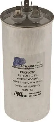 Packard Dual Round Motor Run Capacitor, 70-5 Mfd, 440 Vac 1