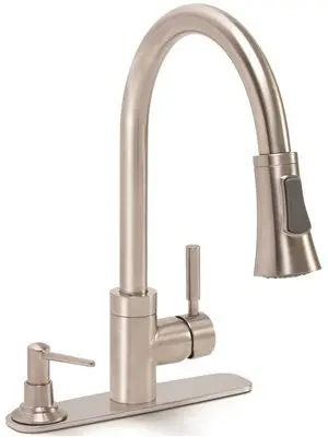 Essen&Trade; Kitchen Faucet With Pull Down Spout, Single Metal Lever Handle, And On Deck Soap Dispenser, Brushed Nickel 1