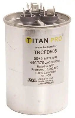 Packard Dual Round Motor Run Capacitor, 50-5 Mfd, 440 Vac 1
