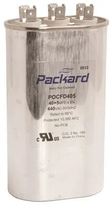 Packard Dual Oval Motor Run Capacitor, 40-5 Mfd, 440 Vac 1