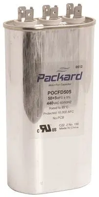 Packard Dual Oval Motor Run Capacitor, 50-5 Mfd, 440 Vac 1