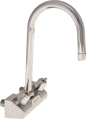 Equip By T&S Brass Wall-Mounted Sink Faucet, 5.5-Inch Swivel Gooseneck, Lever Handles, 4-Inch Centers, 2.2 Gpm Aerator 1