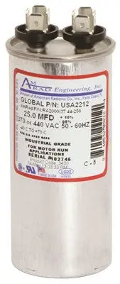 Amrad Engineering Round Usa-Made Motor Run Capacitor, 25 Mfd, 370-440 Vac 1