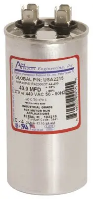 Amrad Engineering Round Usa-Made Motor Run Capacitor, 40 Mfd, 370-440 Vac 1