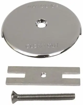 Overflow Plate Kit, 1-Hole Overflow Plate, One Screw, Adapter Bar, Chrome Plated 1
