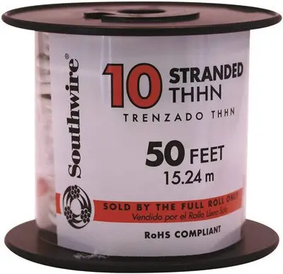 Southwire Simpull Thhn&Reg;, 10 Gauge Thhn Stranded Wire, White, 50 Ft. Per Roll 1