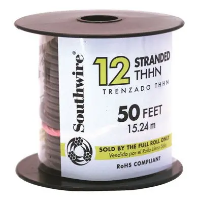 Southwire Simpull Thhn&Reg;, 12 Gauge Thhn Stranded Wire, Black, 50' Per Roll 1