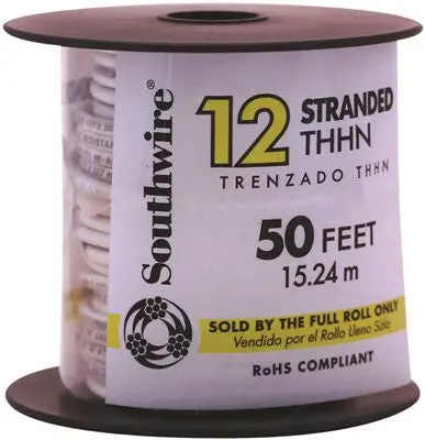 Southwire Simpull Thhn&Reg;, 12 Gauge Thhn Stranded Wire, White, 50' Per Roll 1