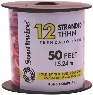 Southwire Simpull Thhn&Reg;, 12 Gauge Thhn Stranded Wire, Red, 50' Per Roll 1
