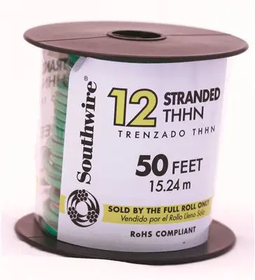 Southwire Simpull Thhn&Reg;, 12 Gauge Thhn Stranded Wire, Green, 50' Per Roll 1