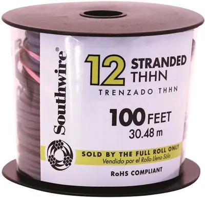 Southwire Simpull Thhn&Reg;, 12 Gauge Thhn Stranded Wire, Black, 100 Ft. Per Roll 1