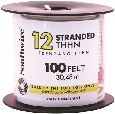 Southwire Simpull Thhn&Reg;, 12 Gauge Thhn Stranded Wire, White, 100 Ft. Per Roll 1