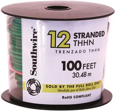 Southwire Simpull Thhn&Reg;, 12 Gauge Thhn Stranded Wire, Green, 100 Ft. Per Roll 1