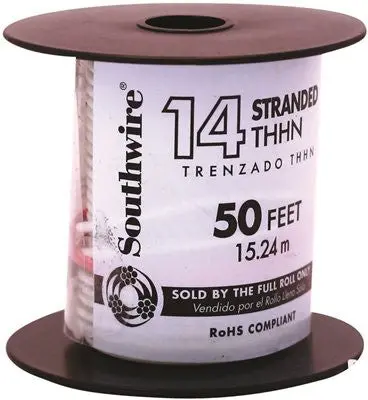 Southwire Simpull Thhn&Reg;, 14 Gauge Thhn Stranded Wire, White, 50' Per Roll 1