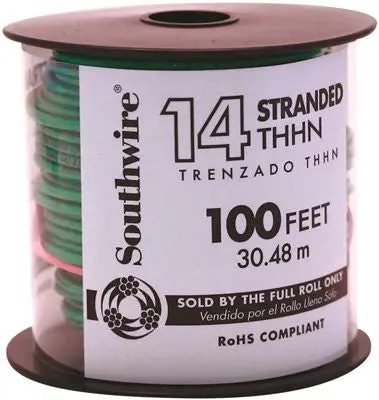 Southwire Simpull Thhn&Reg;, 14 Gauge Thhn Stranded Wire, Green, 100 Ft. Per Roll 1