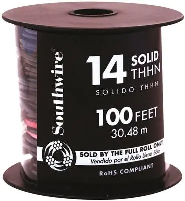 Southwire Simpull Thhn&Reg;, 14 Gauge Thhn Solid Wire, Black, 100 Ft. Per Roll 1