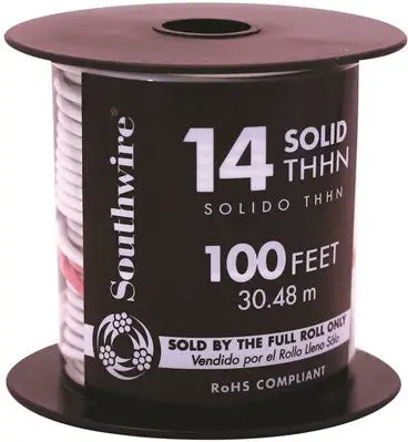 Southwire Simpull Thhn&Reg;, 14 Gauge Thhn Solid Wire, White, 100 Ft. Per Roll 1