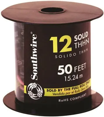 Southwire Simpull Thhn&Reg;, 12 Gauge Thhn Solid Wire, Black, 50' Per Roll 1