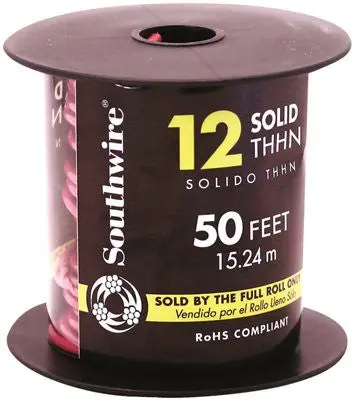 Southwire Simpull Thhn&Reg;, 12 Gauge Thhn Solid Wire, Red, 50' Per Roll 1