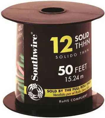 Southwire Simpull Thhn&Reg;, 12 Gauge Thhn Solid Wire, Green, 50' Per Roll 1