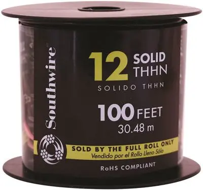 Southwire Simpull Thhn&Reg;, 12 Gauge Thhn Solid Wire, Black, 100 Ft. Per Roll 1