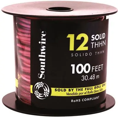 Southwire Simpull Thhn&Reg;, 12 Gauge Thhn Solid Wire, Red, 100 Ft. Per Roll 1