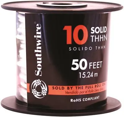 Southwire Simpull Thhn&Reg;, 10 Gauge Thhn Solid Wire, White, 50 Ft. Per Roll 1