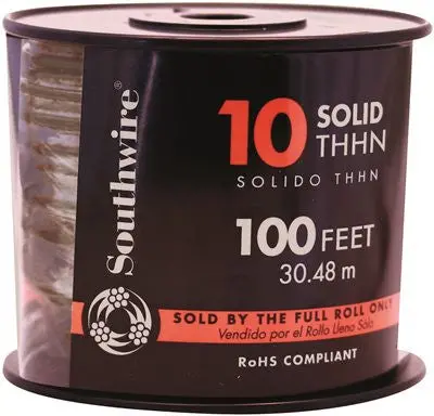 Southwire Simpull Thhn&Reg;, 10 Gauge Thhn Solid Wire, Black, 100 Ft. Per Roll 1