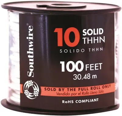 Southwire Simpull Thhn&Reg;, 10 Gauge Thhn Solid Wire, White, 100 Ft. Per Roll 1