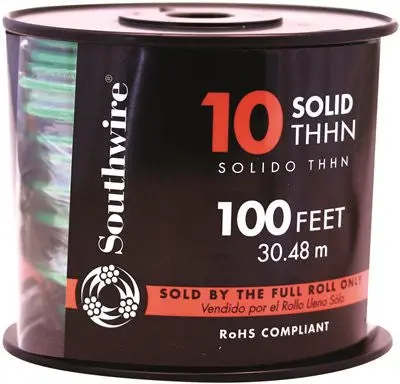 Southwire Simpull Thhn&Reg;, 10 Gauge Thhn Solid Wire, Green, 100 Ft. Per Roll 1