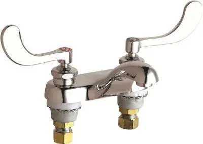 Chicago Sink Faucet, Deck Mounted 4 In. Fixed Center 2.2 Gpm Wrist Blade Handles, Lead Free 1
