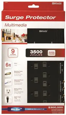 Coleman Cable 9 Outlet Surge Protector With Phone, Coaxial Cable And Network Protection, 6 Ft. 1