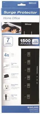 Coleman Cable 7 Outlet Surge Protector With Phone Protection, 4 Ft. 1
