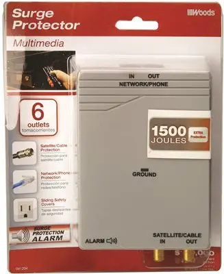 Coleman Cable 6 Outlet Surge Protector Tap With Phone, Coaxial Cable And Network Protection 1