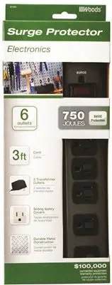 Coleman Cable 6 Outlet Metal Surge Protector, 3 Ft. 1