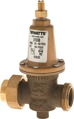 Watts Cartridge Style Water Pressure Reducing Valve With Bypass And Npt Union Inlet X Fnpt Outlet, 3-4 In, Lead Free 1