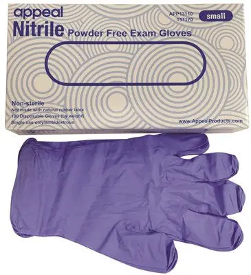 Appeal&Reg; Disposable Powder-Free Exam-Grade Nitrile Gloves, Small, 3Mil, 100 Per Box 1