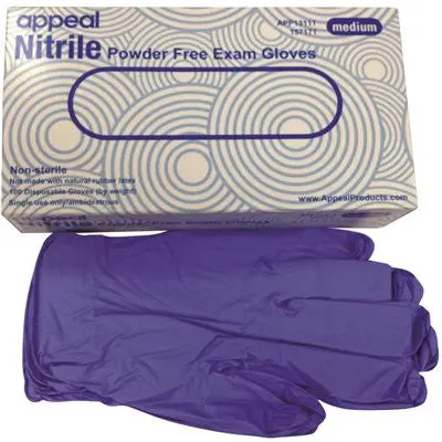 Appeal&Reg; Disposable Powder-Free Exam-Grade Nitrile Gloves, Medium, 3Mil, 100 Per Box 1