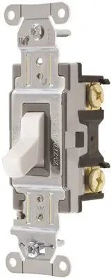 Hubbell Commercial Specification Grade Toggle Switch, 20 Amp, 3 Way, White 1
