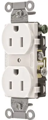 Hubbell Commercial Grade Duplex Receptacle, 15 Amp, White 1